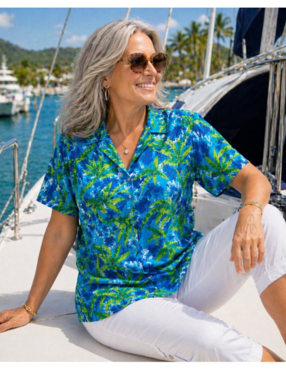 Joan Leslie Tropical Blouse Size 14 Resort Top NWT Vacation Cruise 90's classic